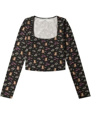 Cloud Haven Long Sleeve Tan Pit Bull Square Neck Tee - Blue