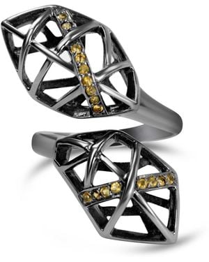 Bellus Domina Rhodium Plated Citrine Helical Ring - Black