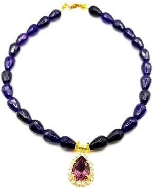 Achala Handcrafted Jade Crystal Drop Necklace - Blue