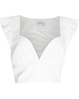 Circular Path Crop Bustier Mini Puff Cap Sleeve Top - White