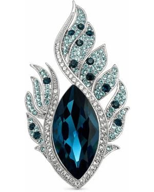 Angel Barocco Flame Leaf Crystal Brooch - Blue