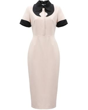 Julia Allert Neutrals Polished Fitted Midi Short Sleeve Dress - White