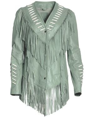 Zasta Studio The Leader- Beads & Fringes Leather Jacket - Green