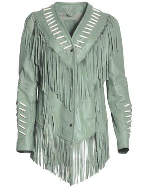 Zasta Studio The Leader- Beads & Fringes Leather Jacket - Green