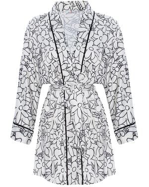 Peraluna Freesia Flower Patterned Short Satin Kimono - White