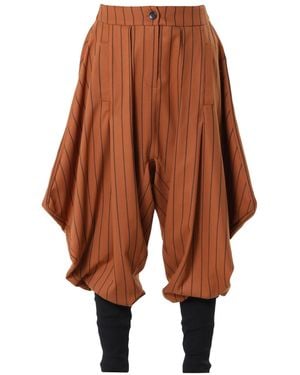 Metamorph Striped Draped Harem Trousers - Brown