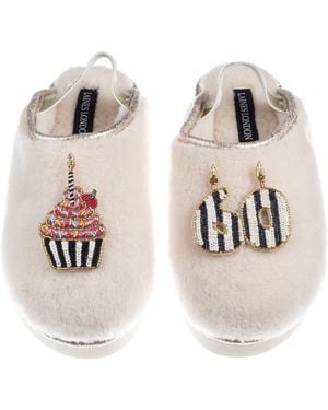 Laines London Neutrals Flatform Cloud Closed Toe Slippers With Stripe 60Th Birthday & Cake Brooches - Multicolour