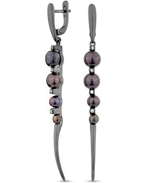 SALLY SKOUFIS Luna Alchemy Earrings With Natural Pearl & Made Cz Diamond Stimulant - Black