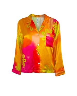 Roy G. Watercolor Floral Silk Pajama Top - Pink