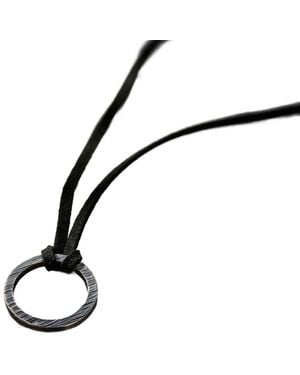 Posh Totty Designs Sterling Textured Quote Ring Leather Necklace - Black
