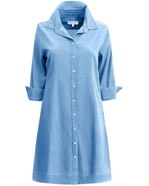 Perlavera Glenn Light Wash Denim Three Quarter Sleeve Length Slim Fit Mini Dress - Blue