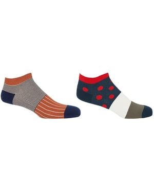 Peper Harow - Made in England Oxford Stripe & Mayfair Scarlet Trainer Socks Bundle - Blue