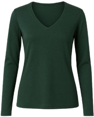 Conquista Classic V-Neck Long Sleeve Top - Green