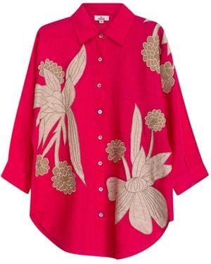 Niza Neutrals Floral Printed Linen Shirt Tulum - Pink