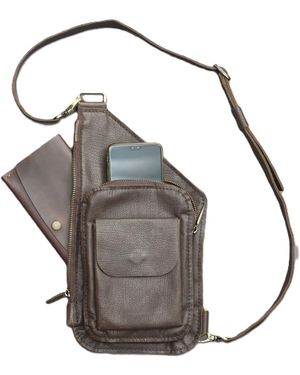 Springmoonatelier Handmade Calfskin Crossbody Bag - Gray