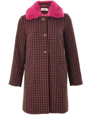 Louche Dryden Wyoming Check Faux Fur Collar Coat - Red