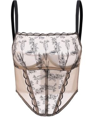 Amour D'agnette Kim High-Neck Embroidery Bustier On Jelly Fabric Neutrals - Brown