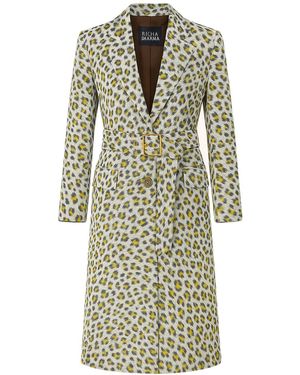 Richa Sharma Luxury Leopard Print Belted Overcoat With Golden Buckle - Multicolor