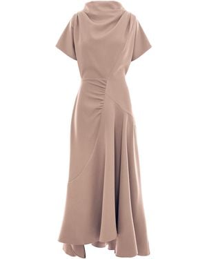 concept A trois Neutrals Nude Dress With Front Drape And Collar - Pink