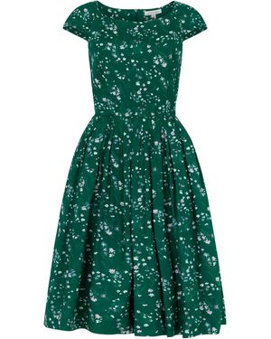 Emily and Fin Pleated Viscose Woodland Print Dress - Green