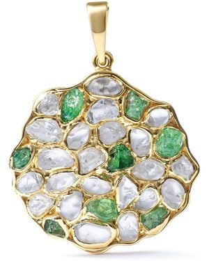 German Kabirski Saori Handcrafted Plated Disc Pendant With Raw Zircon And Tsavorite - Green