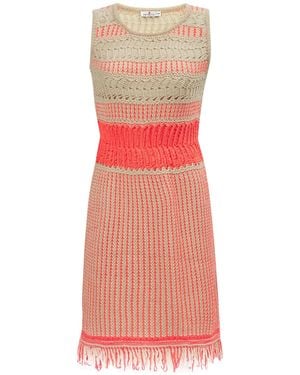 Peraluna Kiyo Sleeveless Above-Knee Tasseled Open Work Summer Knit Dress - Pink