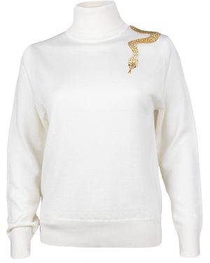 House of Laines London Neutrals Laines Couture Embellished Shoulder Snake Knitted Roll Neck Jumper - White