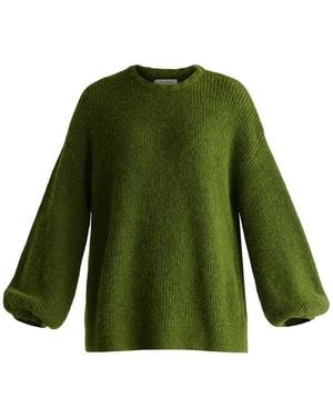 Paisie Balloon Sleeves Jumper With Cable Details - Green