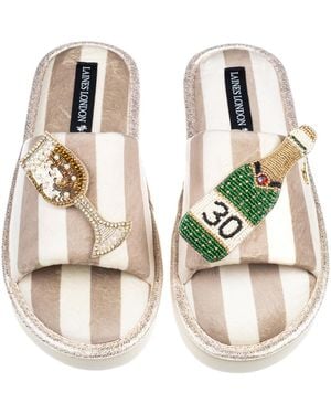 Laines London Neutrals Flatform Stripe Open Toe Slippers With Champagne 30Th Birthday Brooches - Metallic