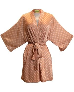Janara Jones Apricot Satin Long Sleeve Short Robe - Brown