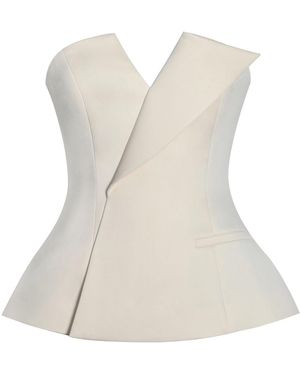 Miss Circle New York Yani Ivory Asymmetrical Lapel Sleeveless Peplum Top - White