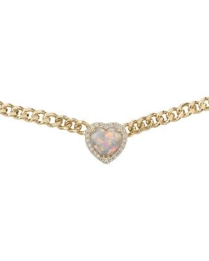 BLOOMTINE | Earth Angel HQ Loves Frequency Mini Plated Multi Colour Fire Opal Heart Choker Necklace - Metallic