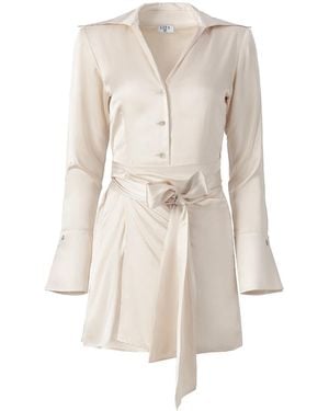 Lita Couture Cream Satin Mini Wrap Dress - Natural