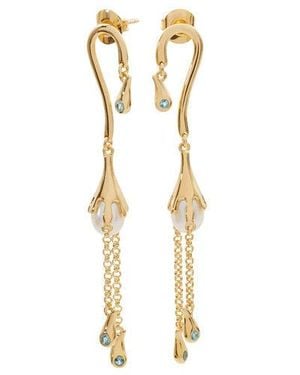 Lucy Quartermaine Pearl Drop Earrings With Swarovski Crystals - Metallic