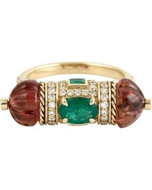 Artisan Emerald, Tourmaline & Diamond Statement Ring - Green