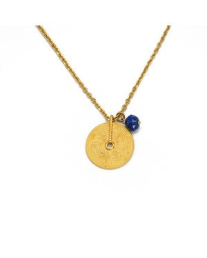 ADIBA Lapis Lazuli Circular Pendant Handmade Necklace - Metallic