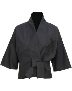 MOE Graphite Burgundy Stripes Wool Vest Jacket - Black