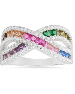 Kylie Harper Sterling Multi-colour Sapphire Crossover Ring - Blue