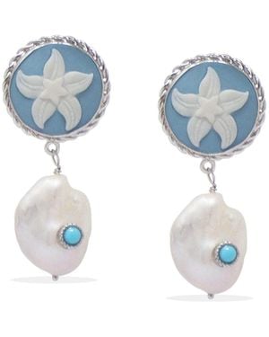 Vintouch Italy Starfish Cameo Earrings With Baroque Pearls - Blue