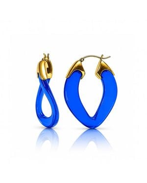 Gold & Honey Sapphire Curb Link Lucite Birthstone Hoop Earrings - Blue