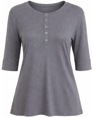 Conquista Button-Front Three-Quarter Sleeve Top - Grey