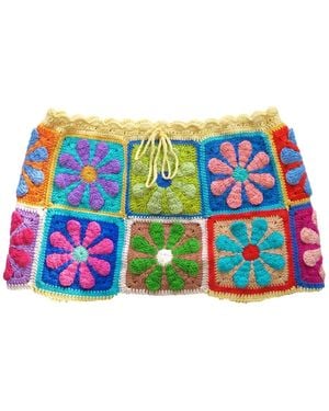 Ana Chic Puff Flower Granny Square Handmade Crochet Mini Skirt - Blue