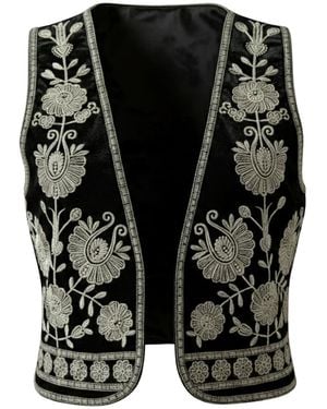 IZABELA MANDOIU Velvet Embroidered Vest - Black