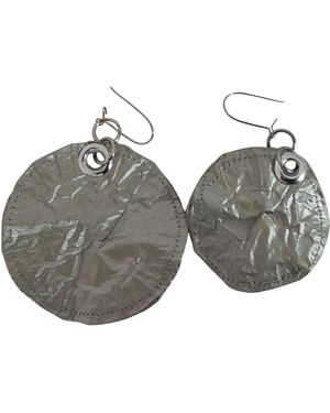 Romer Millinery Metallic Silk Coin Earings Assymetrical - Grey