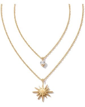 Elk & Bloom 14K Double Star Diamanté Pendant Necklace - White