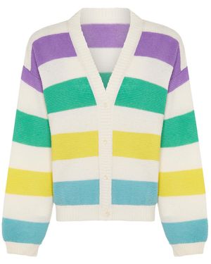INGMARSON Striped Dropped Shoulder Cardigan Multicolour - Green
