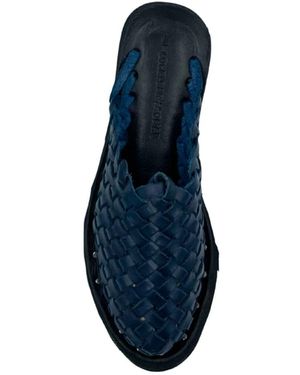 Locklear Thomas Hand Crafted Woven Leather Mule With Tractor Tire Soles - Blue