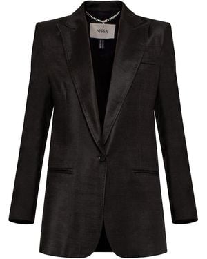 Nissa Single-Breasted Linen Blazer - Black