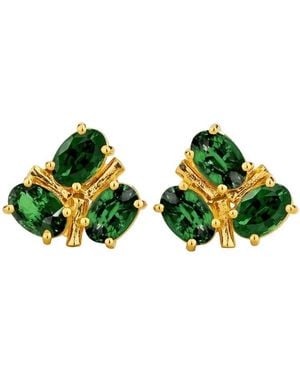 Juvetti Ligna Oval Emerald Cluster Stud Earrings - Green