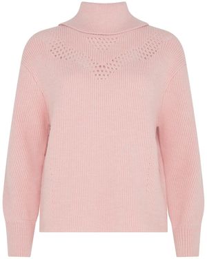 Sour Figs Pointelle-Detail Funnel-Neck Jumper - Pink
